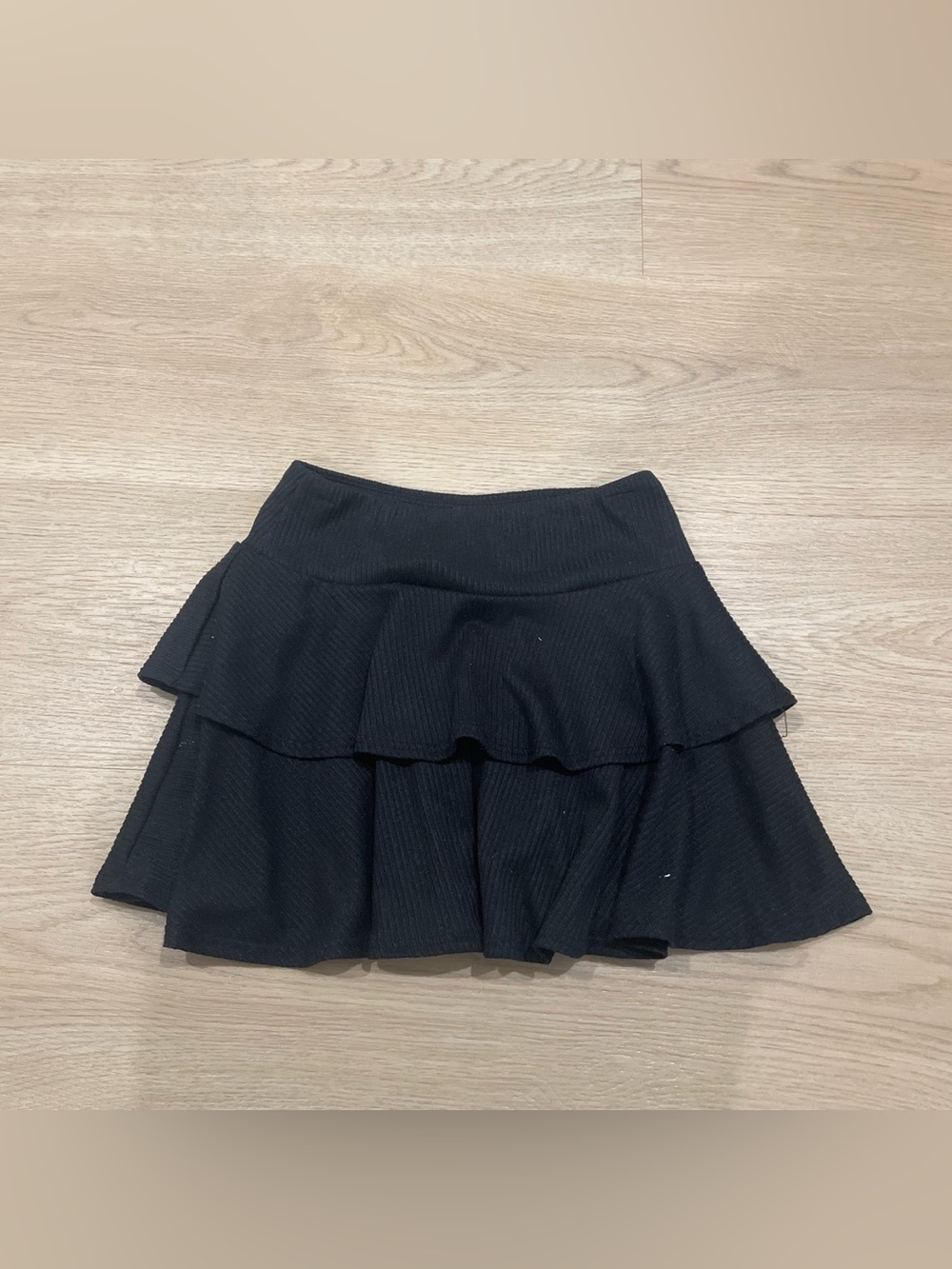 Girls' Black Layered Ruffle Skirt with Elastic Waist